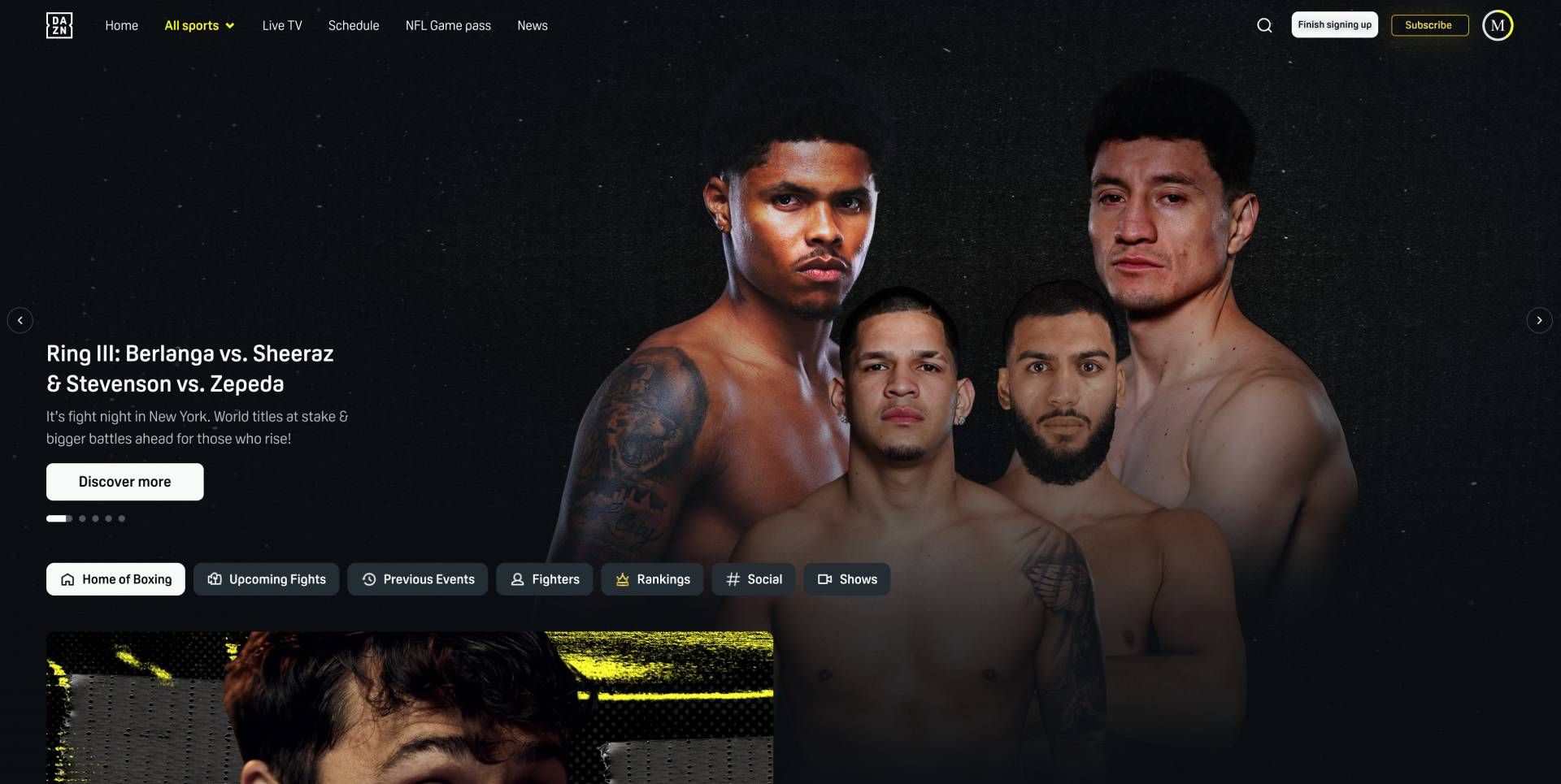 dazn boxing homepage screenshot