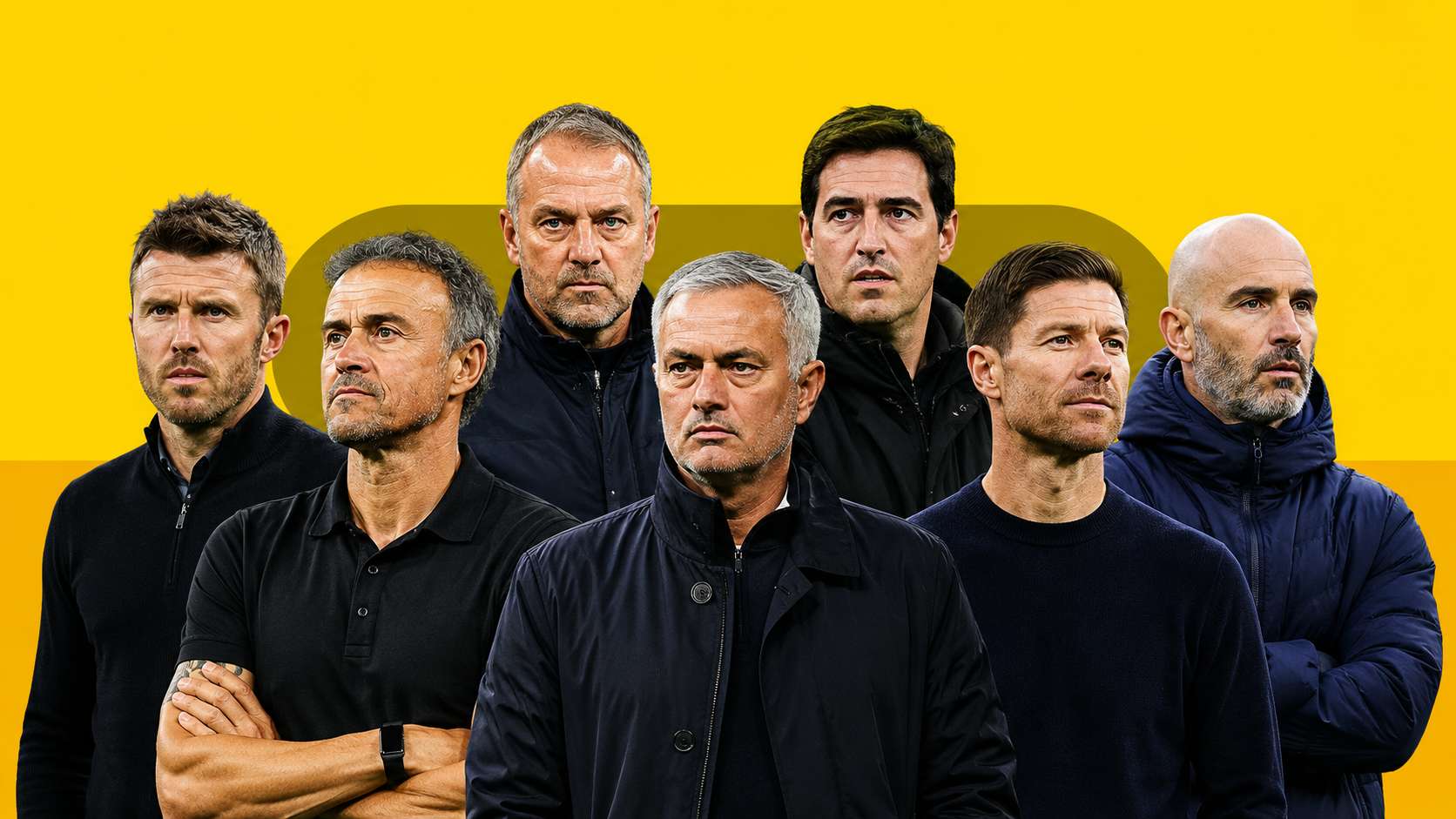 European coaches: Jose Mourinho, Luis Enrique, Hansi Flick, Andoni Iraola, Michael Carrick, Xabi Alonso and Enzo Maresca