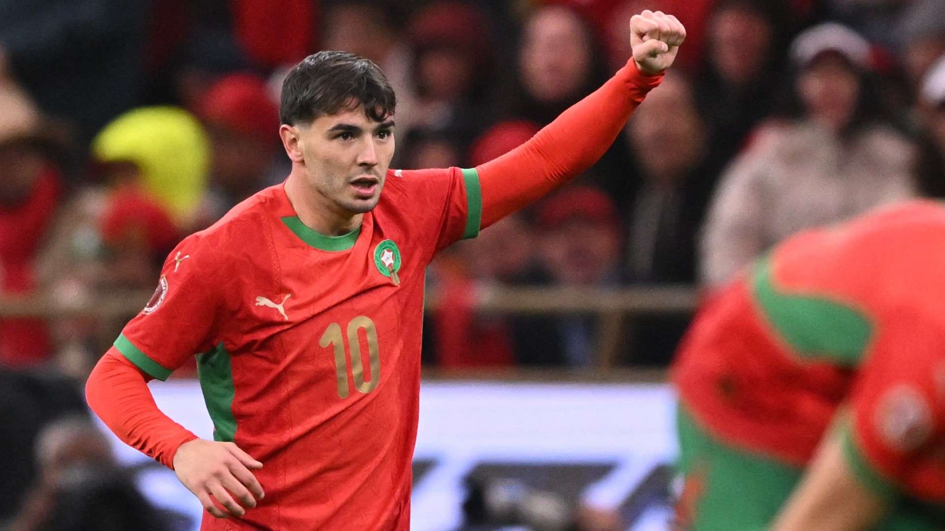 Guest and Morocco's forward #10 Brahim Diaz celebrates scoring