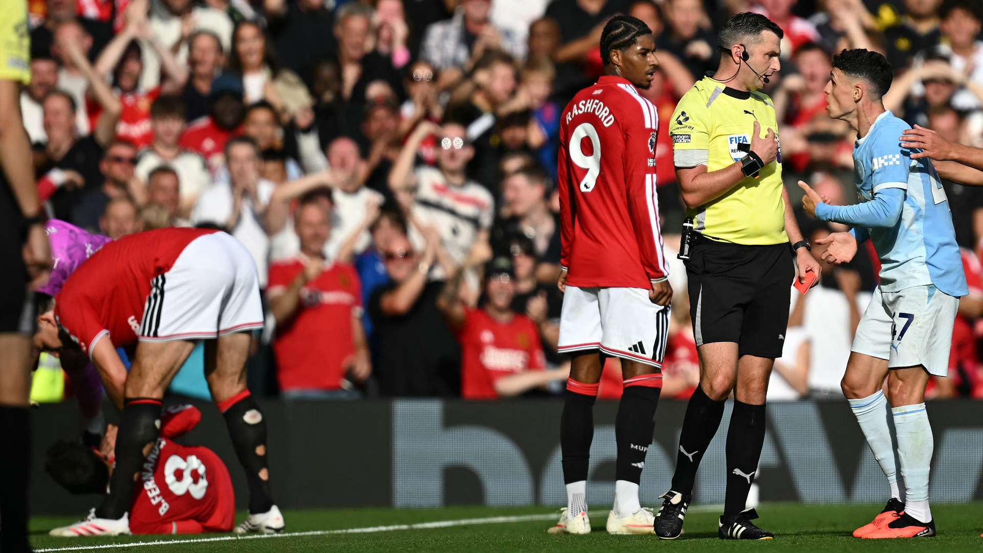 Phil Foden Bruno Fernandes red card Manchester United City 2026-27