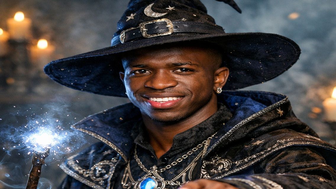 Vinícius Júnior celebra lo stemma del Real Madrid al Bernabéu contro Rayo Vallecano