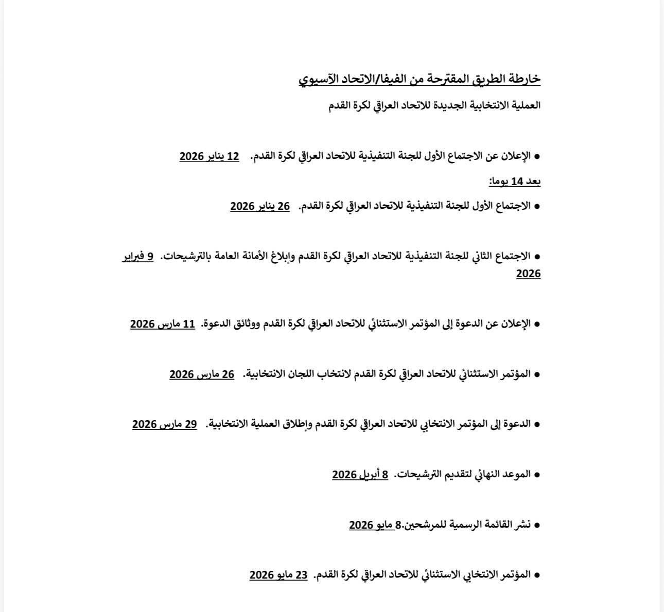 خارطة طريق الفيفا للاتحاد العراقي