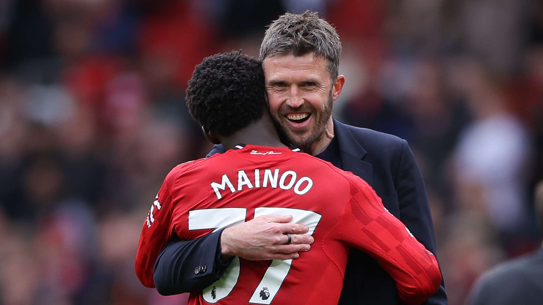 Kobbie Mainoo Michael Carrick - Manchester United v Liverpool - Premier League