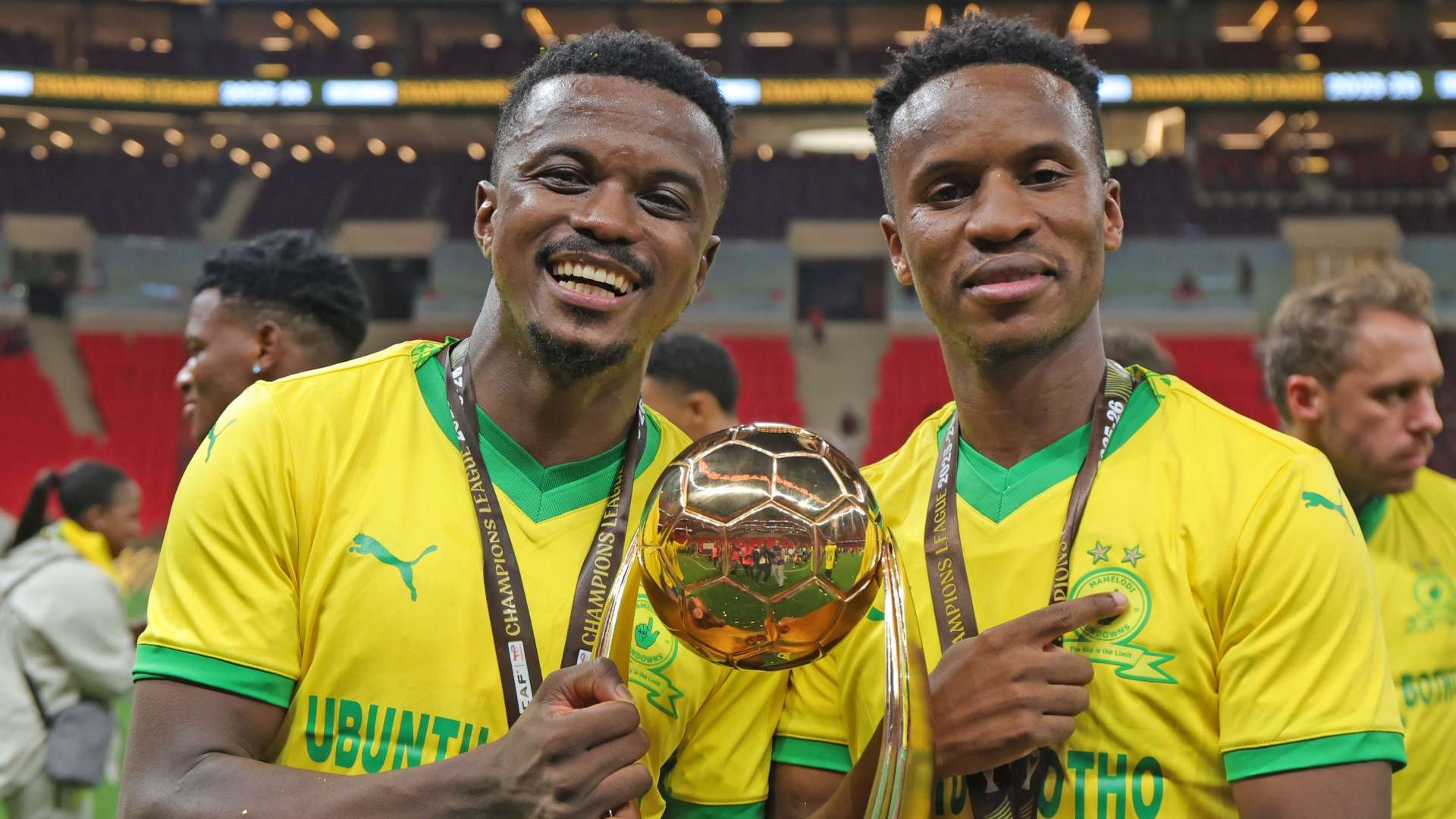 Teboho Mokoena Themba Zwane Mamelodi Sundowns CAF Champions League trophy