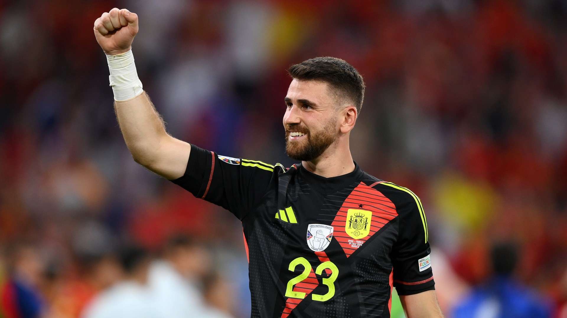 Unai Simon of Spain celebrates victory