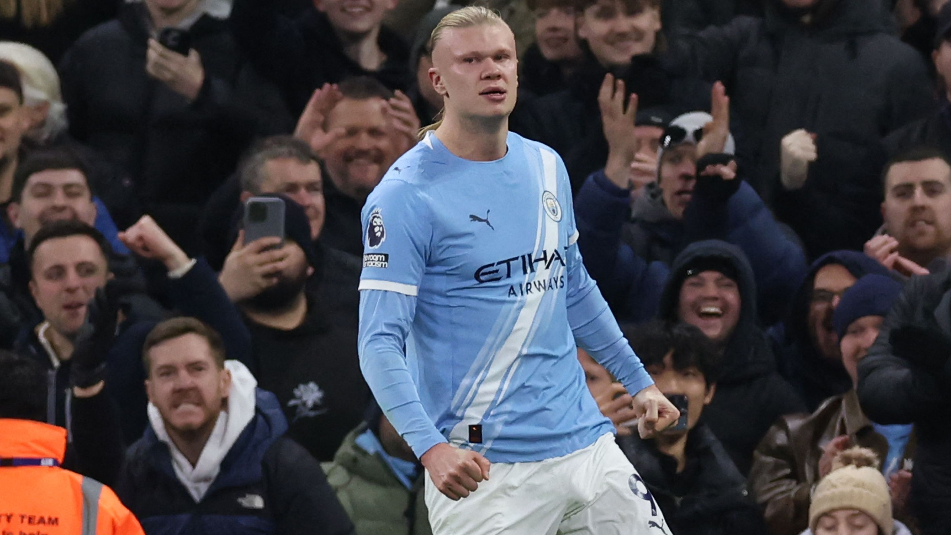 Haaland celebra su gol ante Brighton en el Etihad