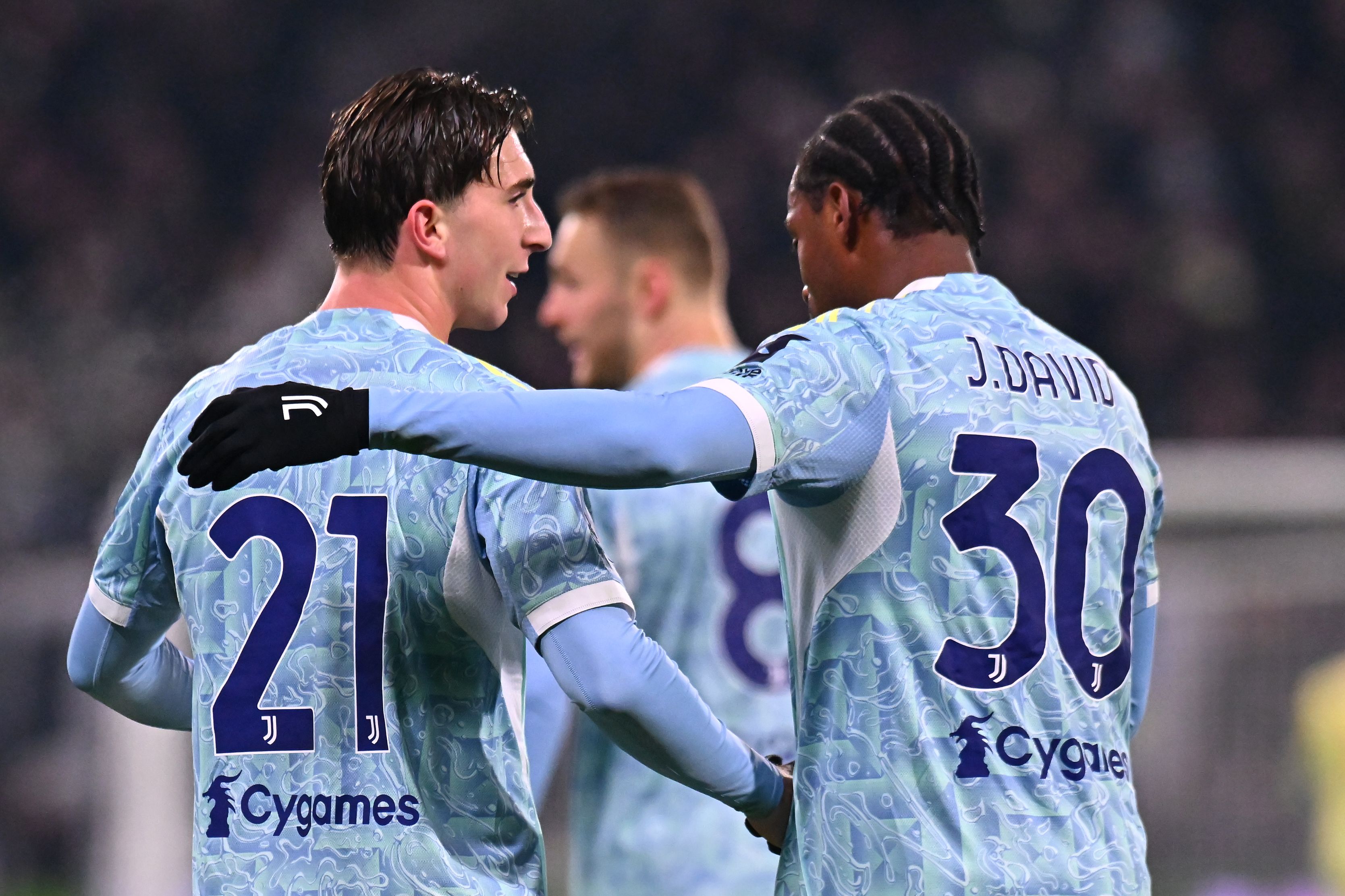 Jonathan David célébrant son but pour la Juventus contre Sassuolo en Serie A