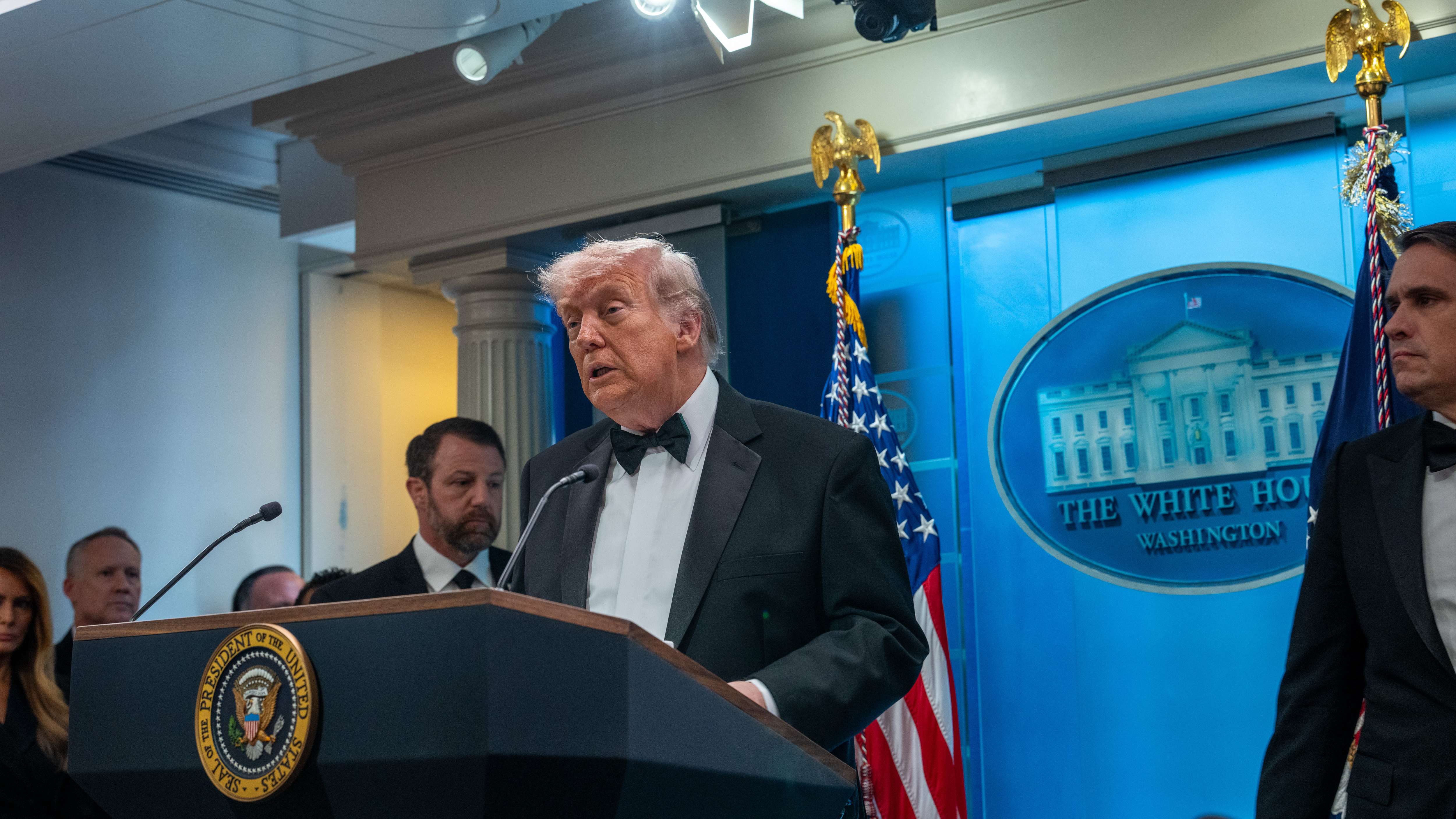 President Trump Makes A Statement From White House After Possible Shooting At WHCA Dinner