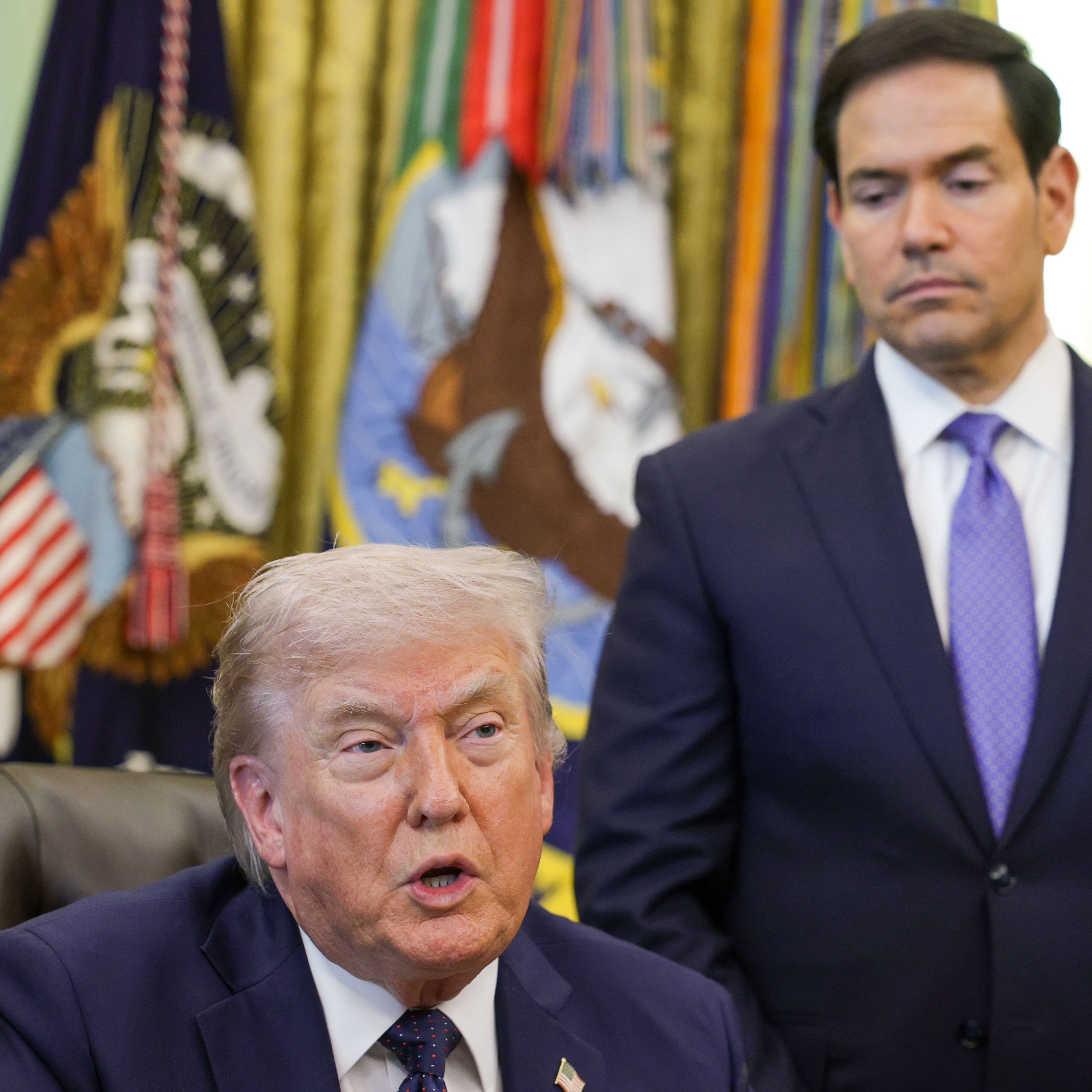 President Trump Speaks In The Oval Office Alongside Israeli And Lebanese Officials