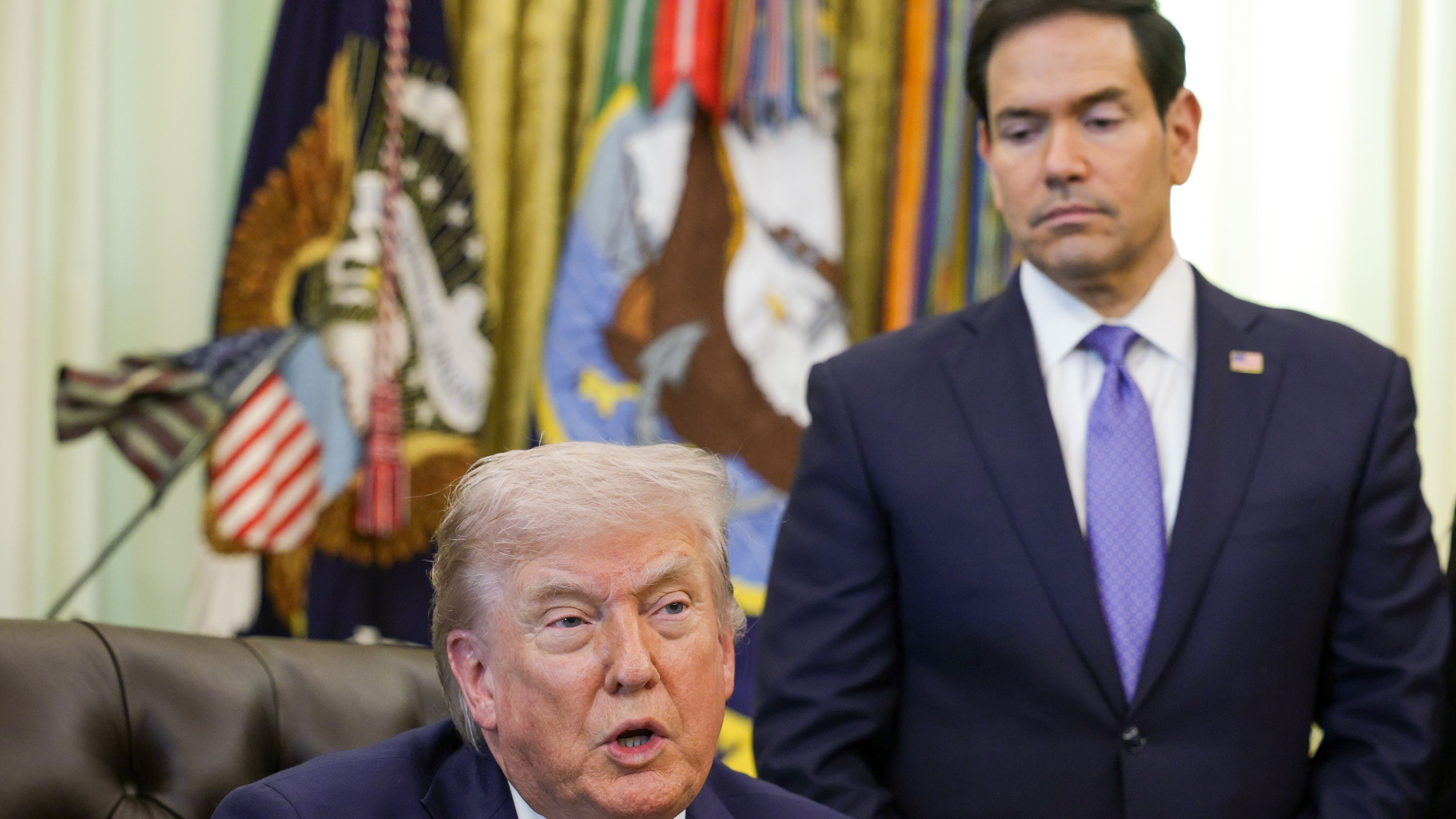 President Trump Speaks In The Oval Office Alongside Israeli And Lebanese Officials