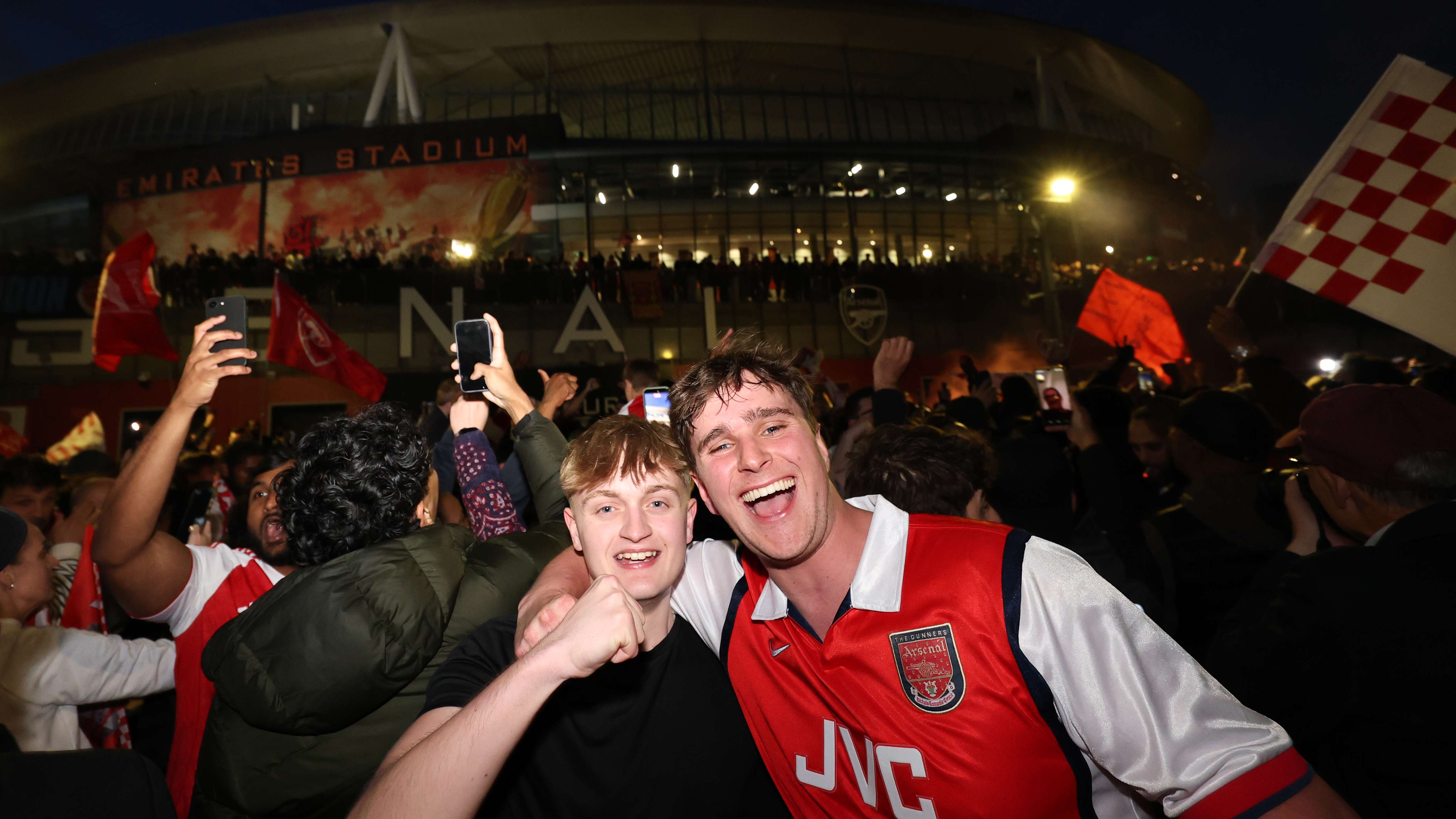 Arsenal Fans Outside Emirates Stadium As Title Rivals Manchester City Play AFC Bournemouth