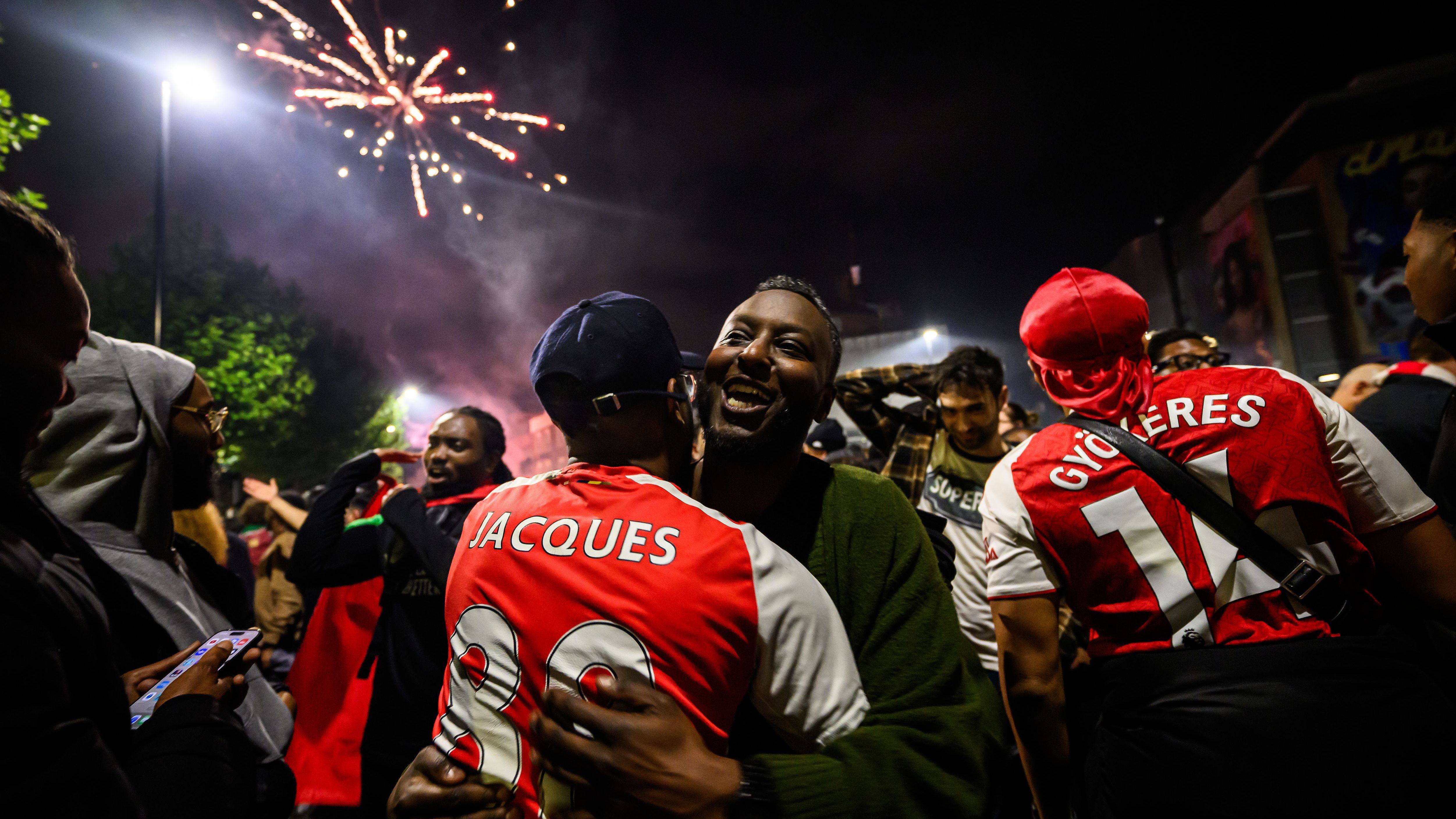 Arsenal Fans Celebrate Premier League Title Outside Emirates Stadium As Man City Draw With AFC Bournemouth