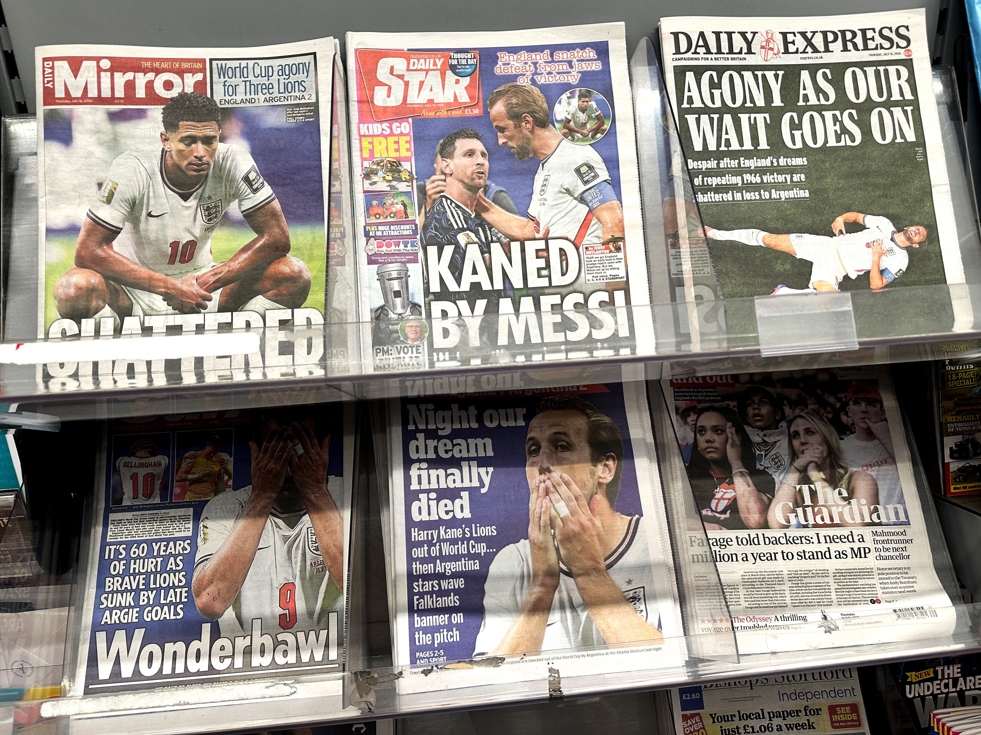 UK Press Notes England Loss To Argentina In Semi-Final FIFA World Cup Match