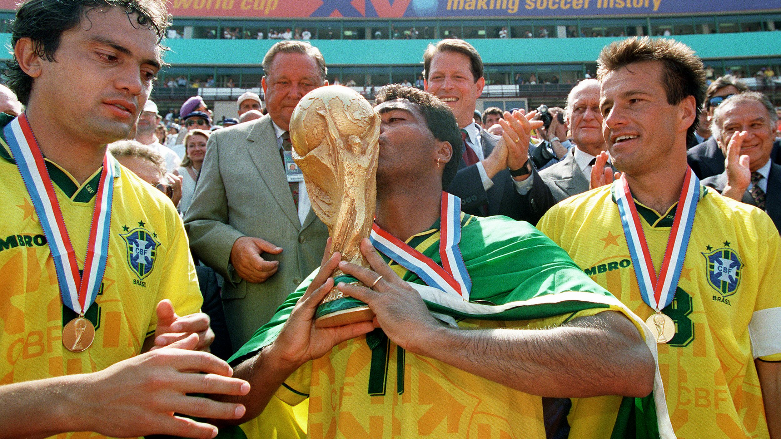 Brazilian forward Romario kisses the FIFA World Cup