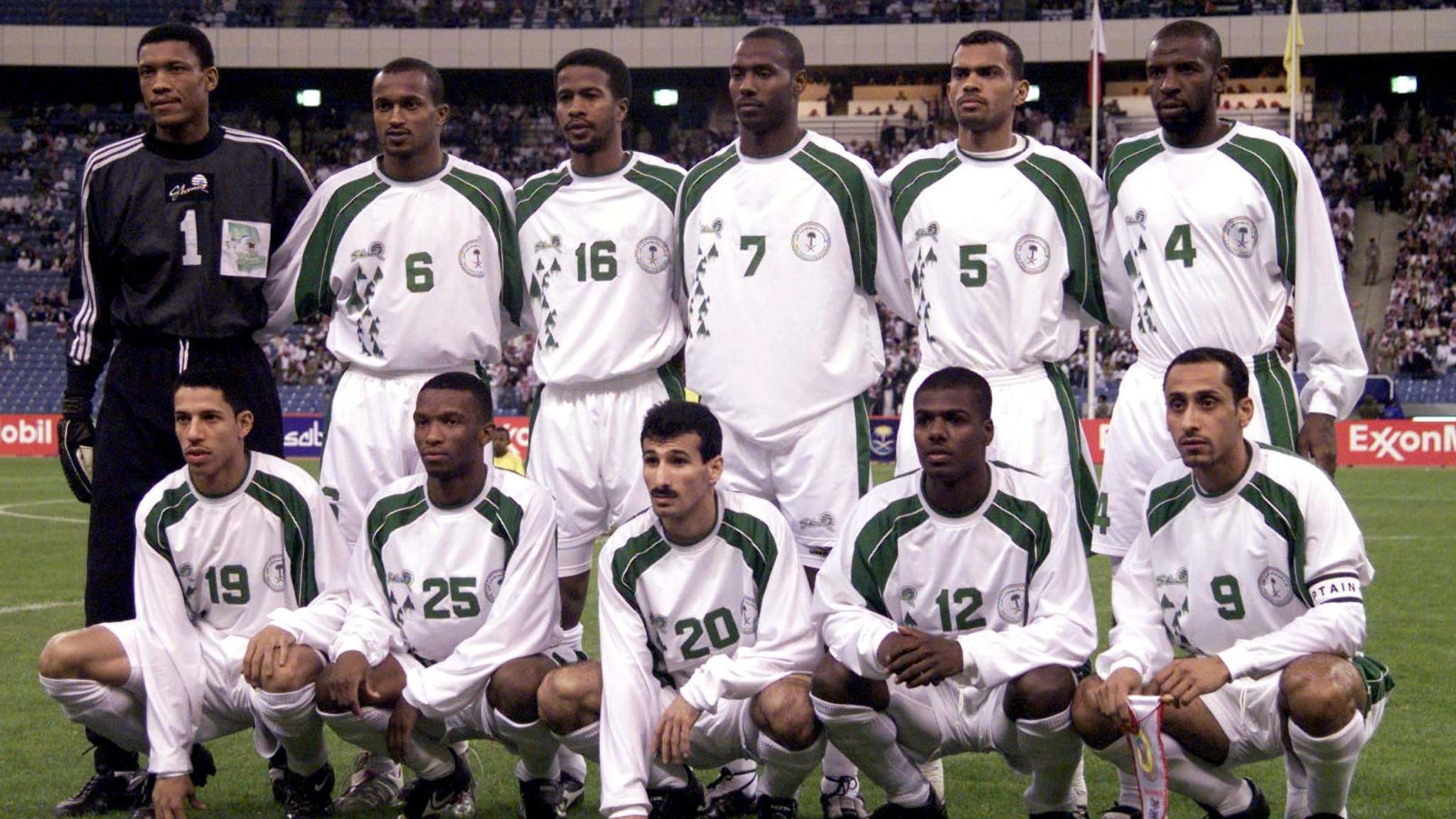 Saudi Arabia national soccer team players pose for