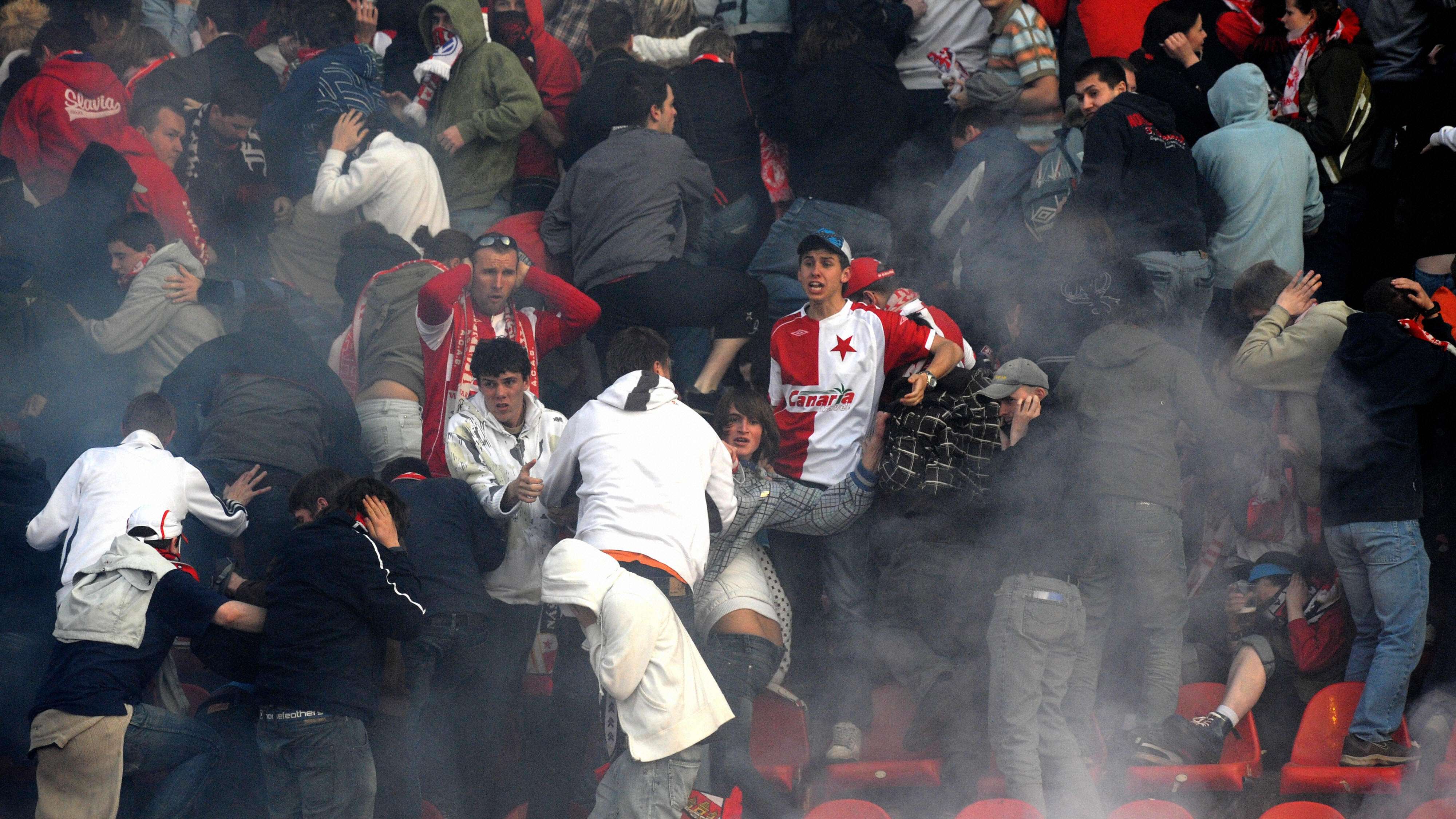 Fans of Slavia Prague soccer team take c