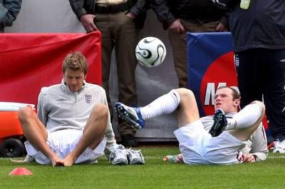 واين روني وديفيد بيكهام في تمرين اليوم