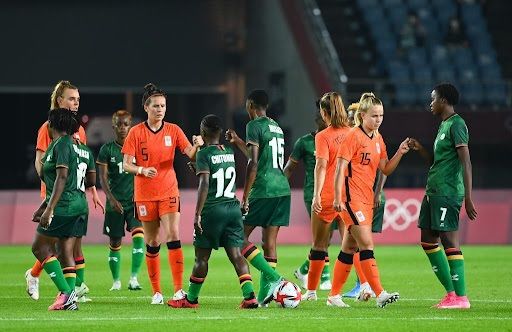 لاعبات زامبيا بعد الخسارة من هولندا