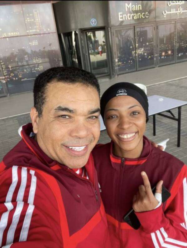 أحلام يوسف مع مدربها عبد الفتاح النجار