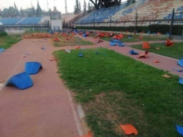 ملعب المباراة بعد أحداث الشغب