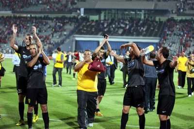 فرحة لاعبي الترجي بعد التأهل على حساب الأهلي المصري