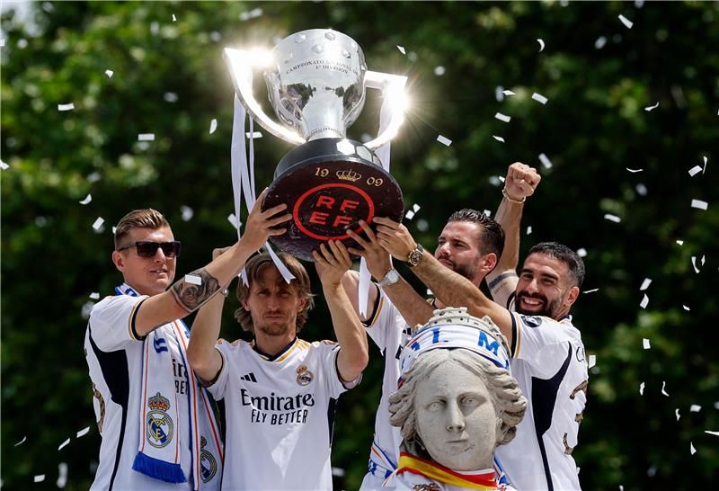 من احتفال لاعبي الريال بلقب الدوري الإسباني