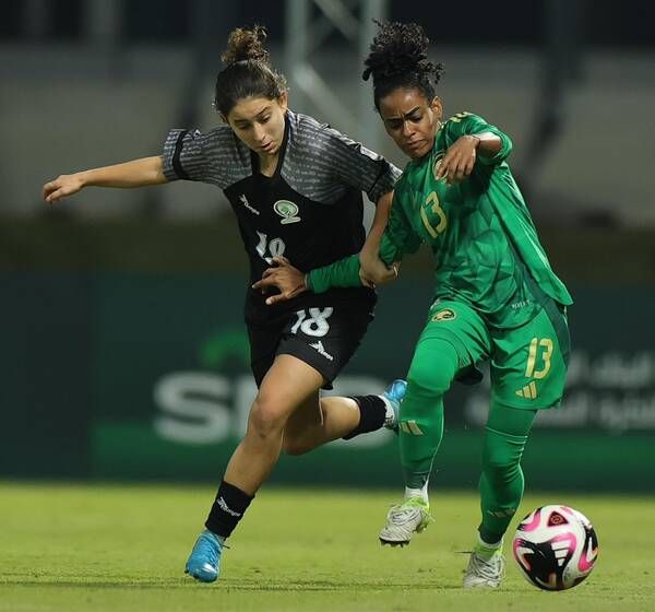 من مباراة سابقة بين السعودية وفلسطين للسيدات