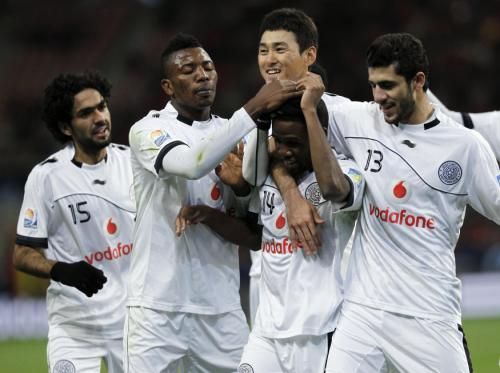 فرحة لاعبي السد بهدف خلفان  في مرمي الترجي على طريق التأهل للعب امام  البارسا