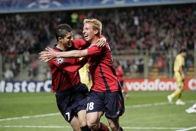 فرحة لاعبي ليل باحد الاهداف 