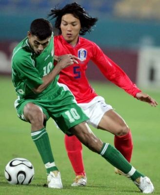 من مباراة العراق وكوريا الجنوبية التي انتهت بخسارة الاخير 1/0