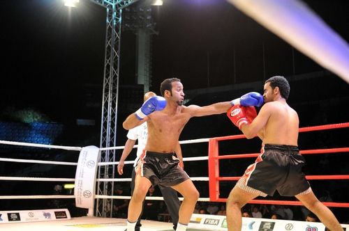 البطل الإماراتي خدوم الكعبي خلال مواجهة نظيره اليمني