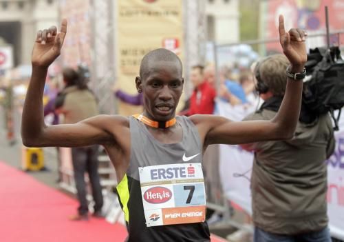 Henry Sugut of Kenya celebrates after winning 