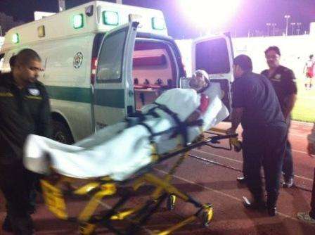 محمد سالمين ينقل الى المستشفى بعد اصابته في مباراة السالمية اليوم