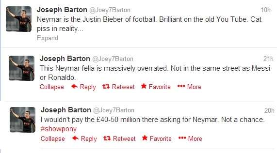 تغريدات بارتون التي ينتقد فيها نيمار