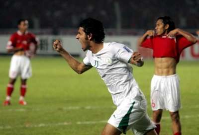 سعد الحارثي يصرخ فرحا بهدفه في مرمى أندونيسيا عند الدقيقة 90