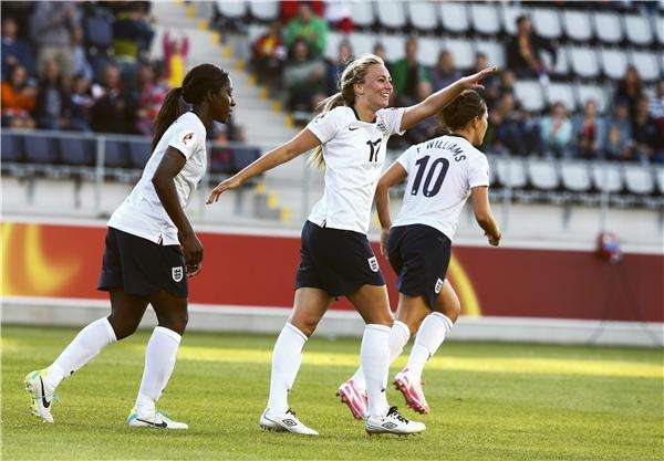 لاعبات إنجلترا تحتفلن بهدف التعادل