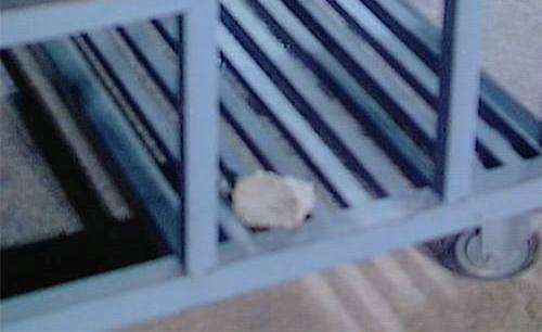 إحدى  الحجارة التي سقطت على أرض الملعب