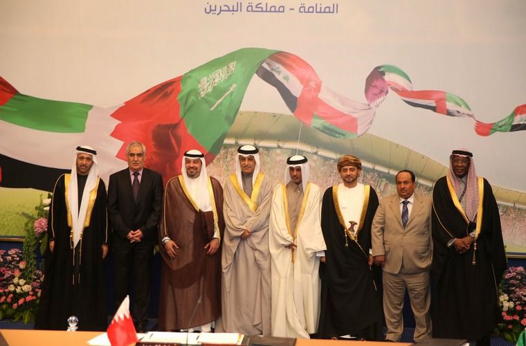 لقطة تجمع رؤساء الاتحادات الخليجية عقب إجتماع 13 يناير الماضي في المنامة 