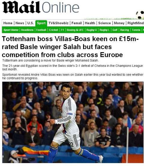 الديلي ميل كشفت عن رغبة توتنهام في ضم صلاح