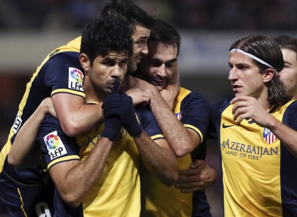 فرحة لاعبي اتليتكو مدريد بالفوز