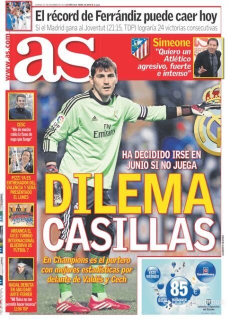 غلاف آس يؤكد رحيل كاسياس وتفوقه على لوبيز بالارقام