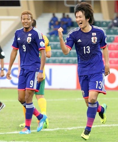 شينيا ياجيما بعد تسجيله الهدف الثاني بمرمى استراليا في البطولة الحالية