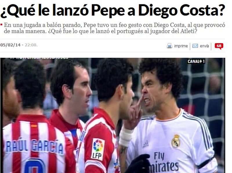 الصورة التي كانت نشرتها ماركا تشير فيها لتصرف بيبي تجاه كوستا في لقاء الذهاب