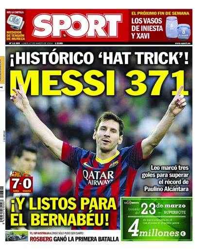 غلاف سبورت الكتالونية يحتفي بميسي وانجازه التاريخي