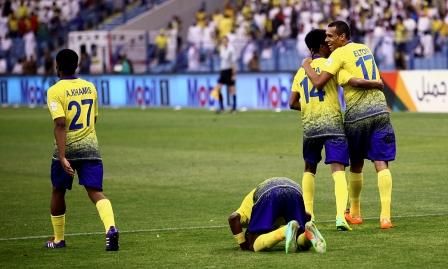 فرحة لاعبي النصر بالفوز على الاتحاد