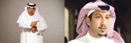 صورة الامير فهد بن خالد رئيس أهلي جدة(يمين)وليد الفراج المذيع الرياضي (يسار)