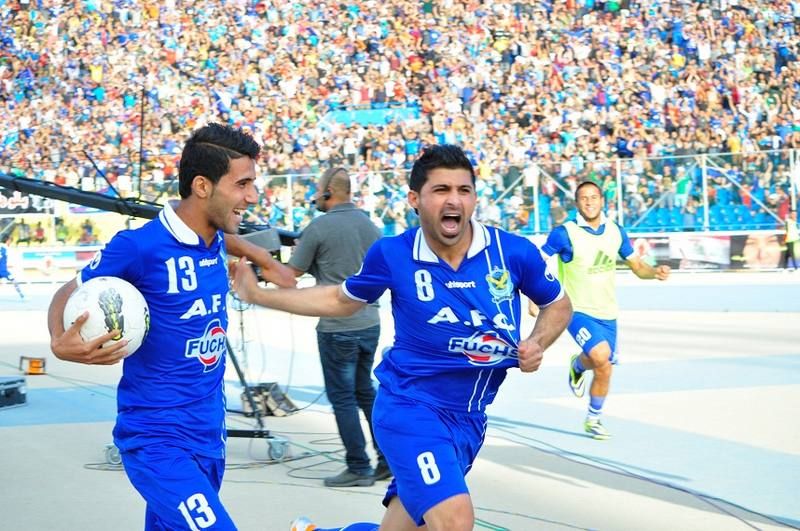 حمادي احمد وهو يحتفل بهدفه على الزوراء في مباراة الذهاب