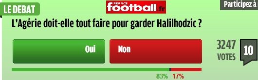 هل يجب على الجزائر الابقاء على خاليلوزيتش 83% نعم و17% لا