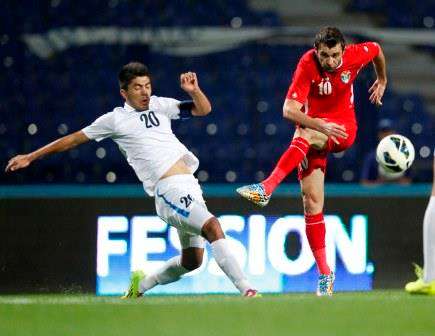 جانب من مباراة الأردن وأوزبكستان اليوم