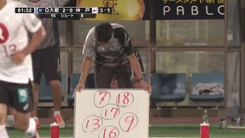 المساعد كياما مع السبورة التي احتوت على مواقع اللاعبين بالخطة